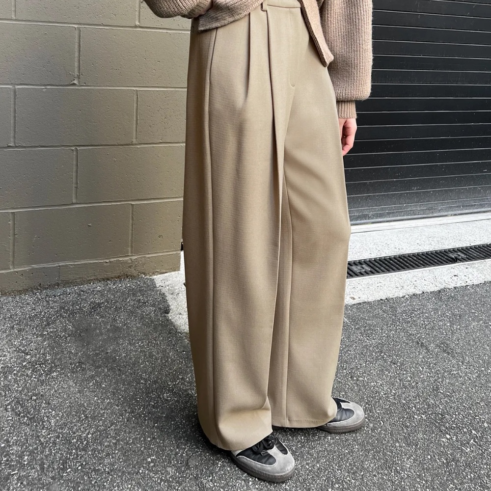 OAK + FORT Tan Wide-Leg Trousers, Size 10, PT7461